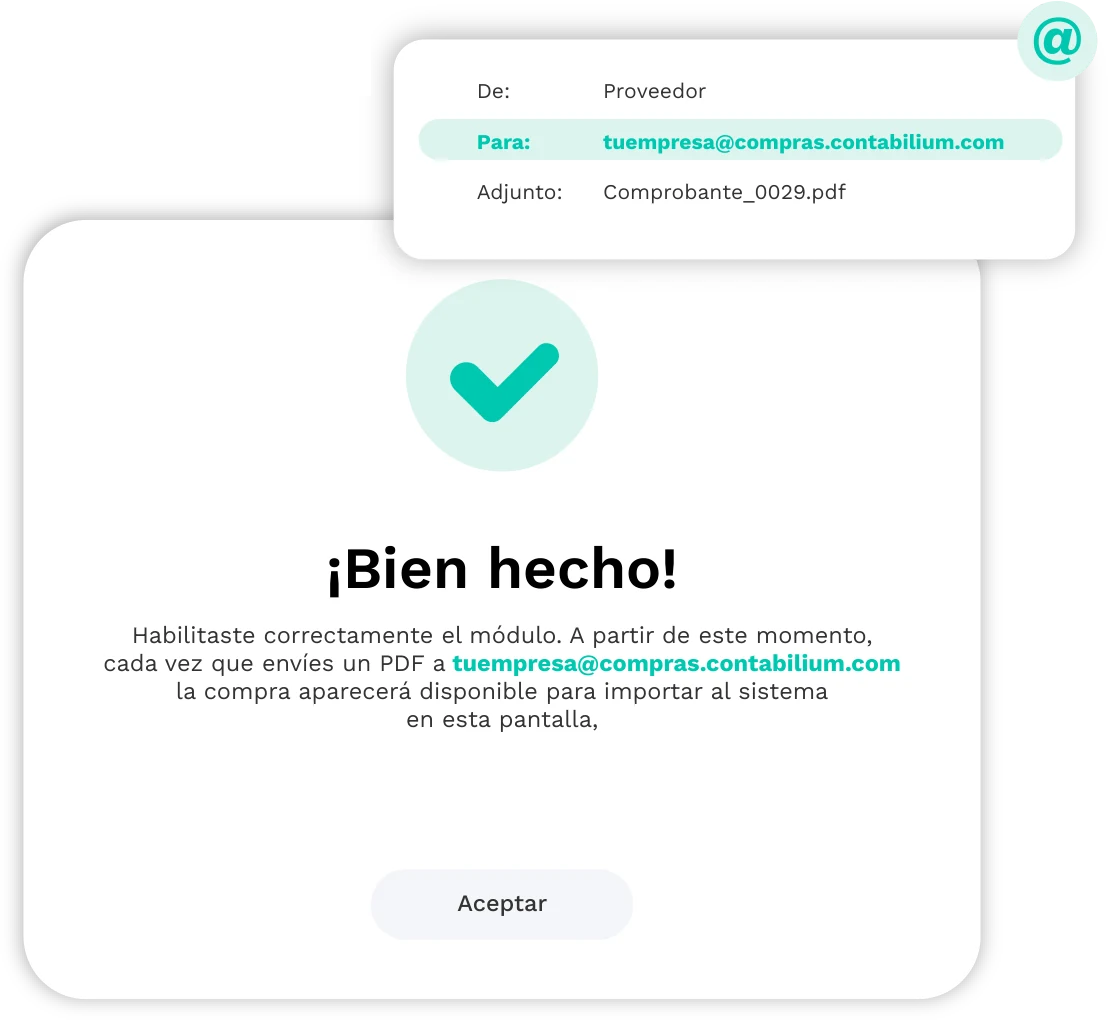 Mensaje de confirmación con la casilla de e-mail asignada