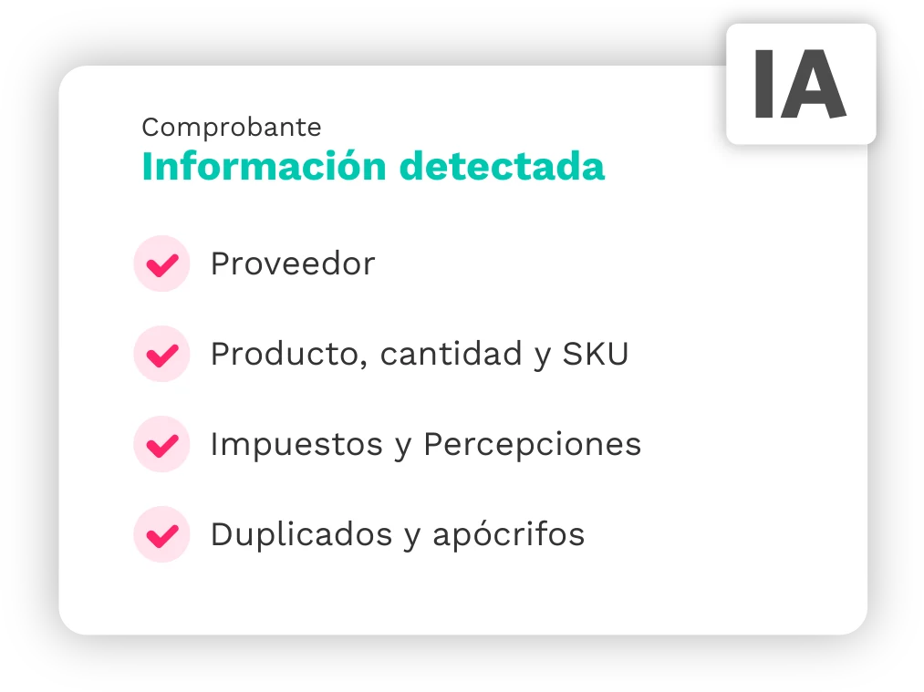 Información detectada por la IA: proveedor, productos, impuestos y duplicados